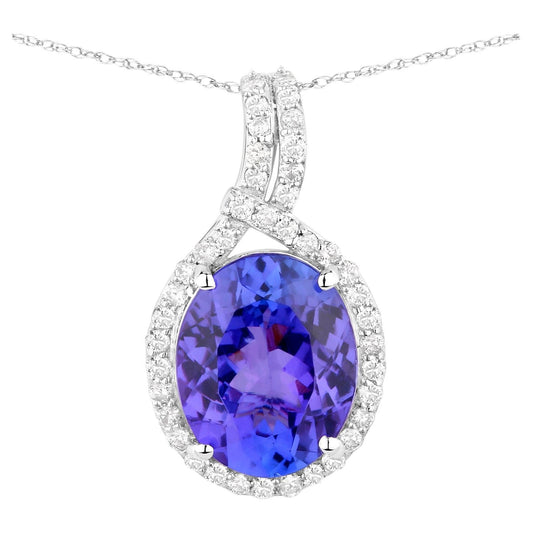 Tanzanite Pendant Necklace Diamonds 3.2 Carats 14K White Gold
