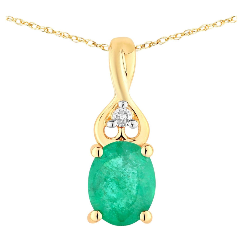 Zambian Emerald Pendant With Diamonds 0.29 Carats 14K Yellow Gold