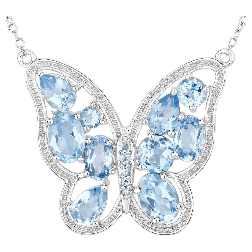 Swiss Blue Topaz Butterfly Necklace 5.4 Carats Sterling Silver