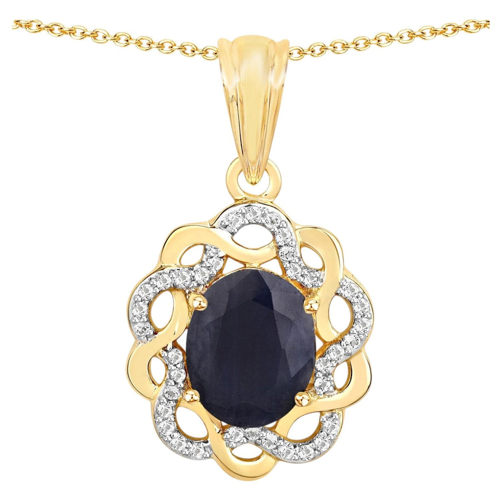 Blue Sapphire Pendant With White Topaz 3.4 Carats Gold Plated Silver