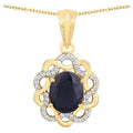 Blue Sapphire Pendant With White Topaz 3.4 Carats Gold Plated Silver