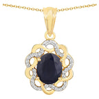 Blue Sapphire Pendant With White Topaz 3.4 Carats Gold Plated Silver