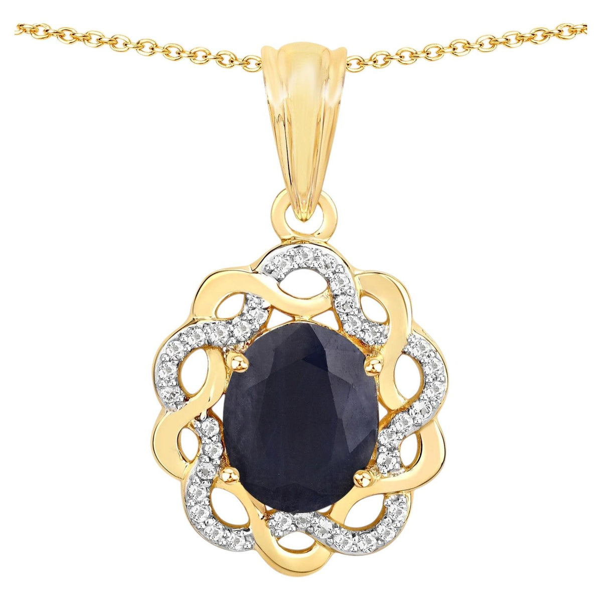 Blue Sapphire Pendant With White Topaz 3.4 Carats Gold Plated Silver