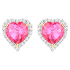 Pink Topaz Heart Earrings White Topaz 5.02 Carats 18K Yellow Gold Plated Silver