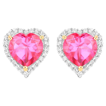 Pink Topaz Heart Earrings White Topaz 5.02 Carats 18K Yellow Gold Plated Silver