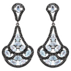 Blue Topaz Dangle Earrings Black Spinel 12.1 Carats Sterling Silver