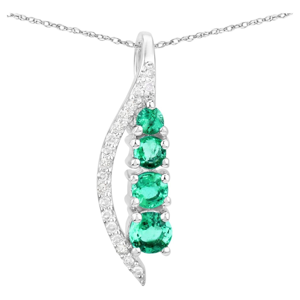 Zambian Emerald Pendant With Diamonds 0.26 Carats 14K White Gold