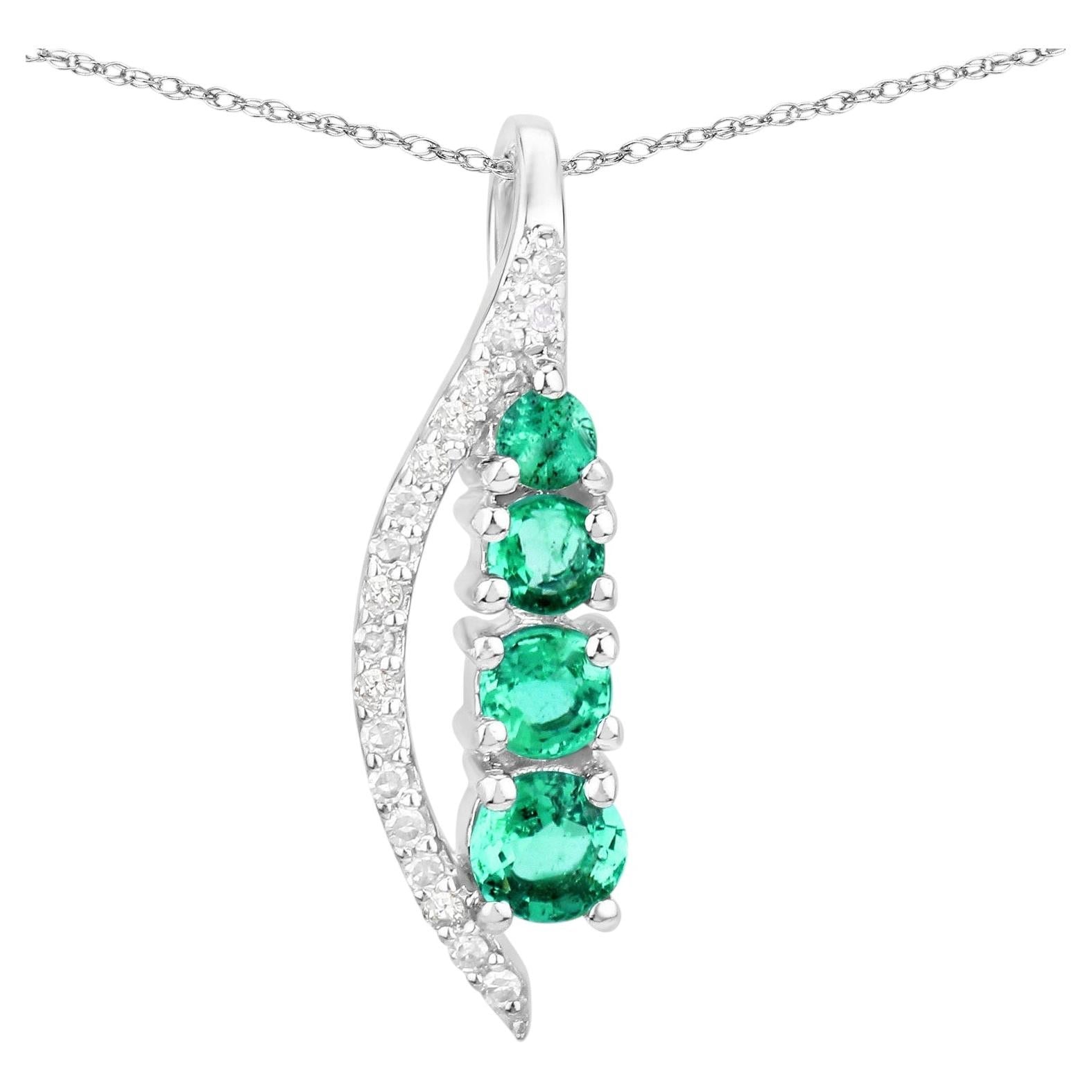 Zambian Emerald Pendant With Diamonds 0.26 Carats 14K White Gold