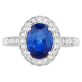 Blue Sapphire Ring With Diamonds 2.5 Carats 18K White Gold