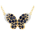 Blue Sapphire Butterfly Pendant White Zircon 3.76 Carats Gold Plated Silver