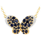 Blue Sapphire Butterfly Pendant White Zircon 3.76 Carats Gold Plated Silver