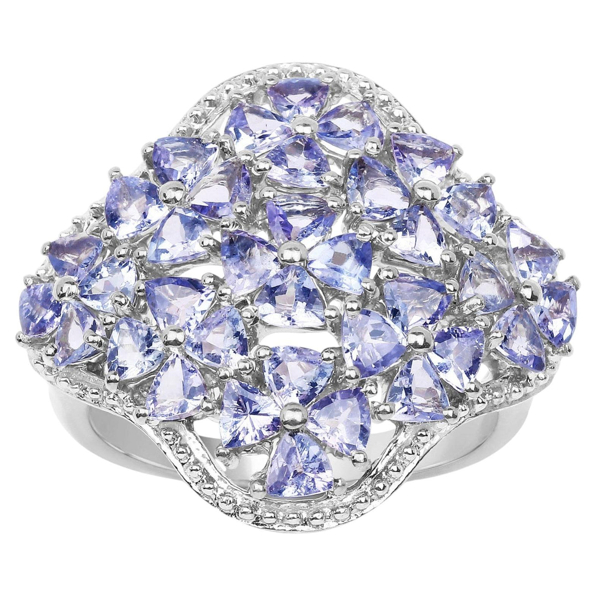 Tanzanite Flower Ring 3.58 Carats Sterling Silver