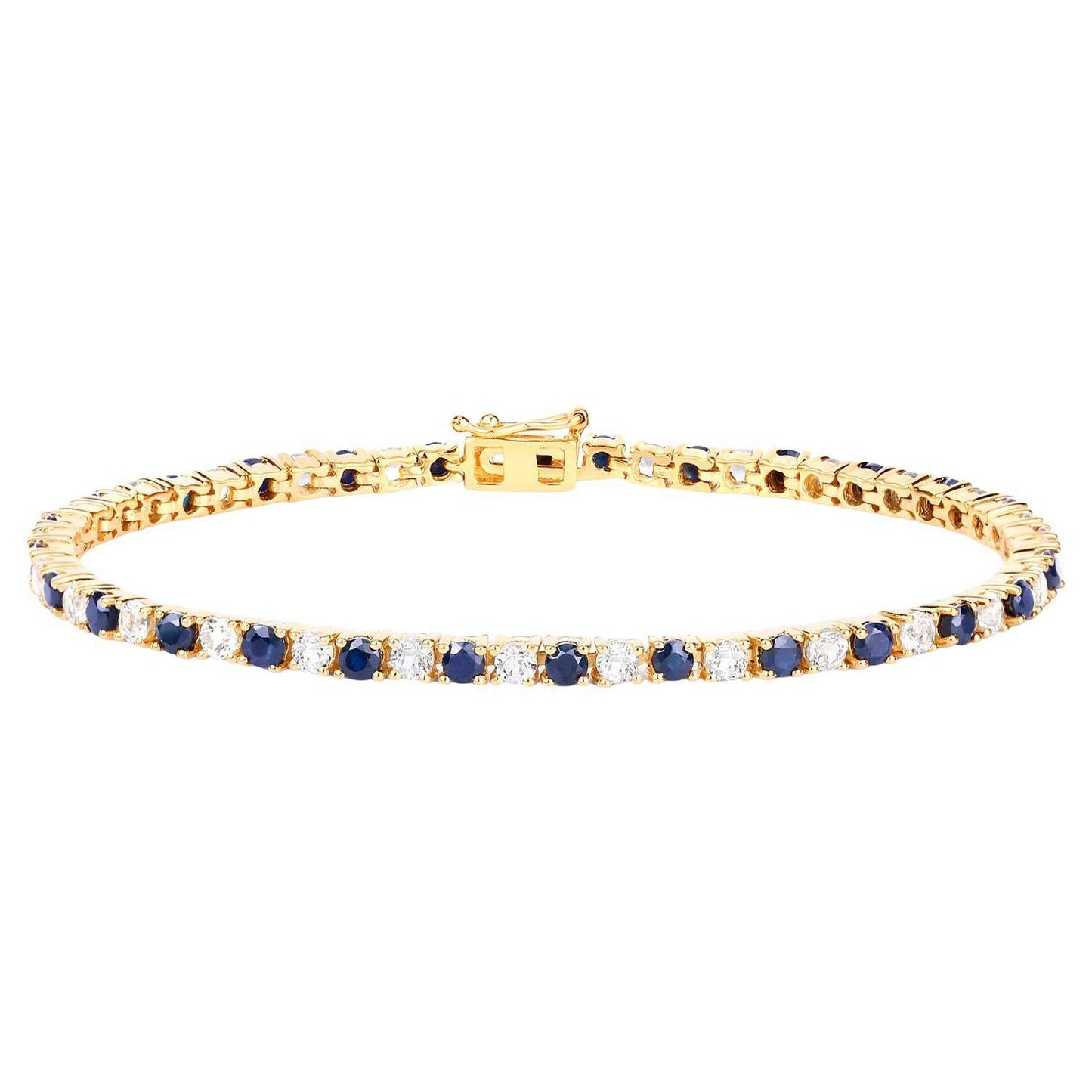 Blue Sapphire Bracelet White Topaz 6.6 Carats 18K Yellow Gold Plated Silver