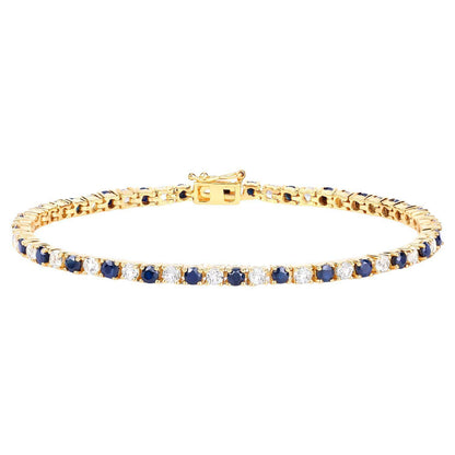 Blue Sapphire Bracelet White Topaz 6.6 Carats 18K Yellow Gold Plated Silver