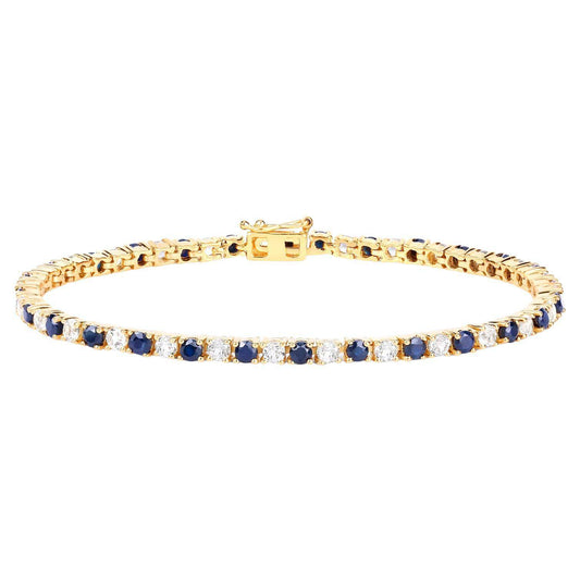 Blue Sapphire Bracelet White Topaz 6.6 Carats 18K Yellow Gold Plated Silver