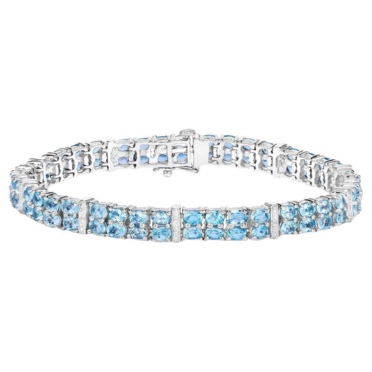Blue Topaz Tennis Bracelet 15.2 Carats Silver
