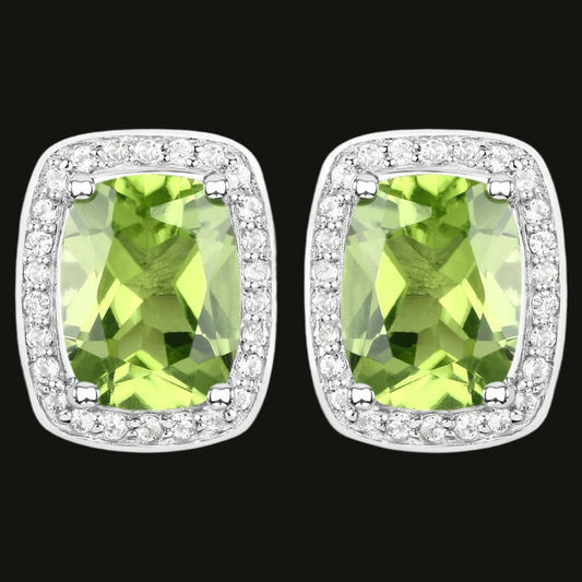 Peridot Stud Earrings White Topaz Halo 3 Carats Sterling Silver