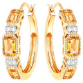 Citrine Hoop Earrings With White Topaz 2.84 Carats Gold Plated Silver