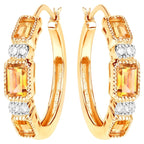 Citrine Hoop Earrings With White Topaz 2.84 Carats Gold Plated Silver