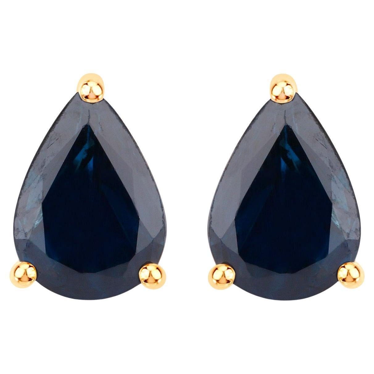 Blue Sapphire Stud Earrings 1.57 Carats 14K Yellow Gold