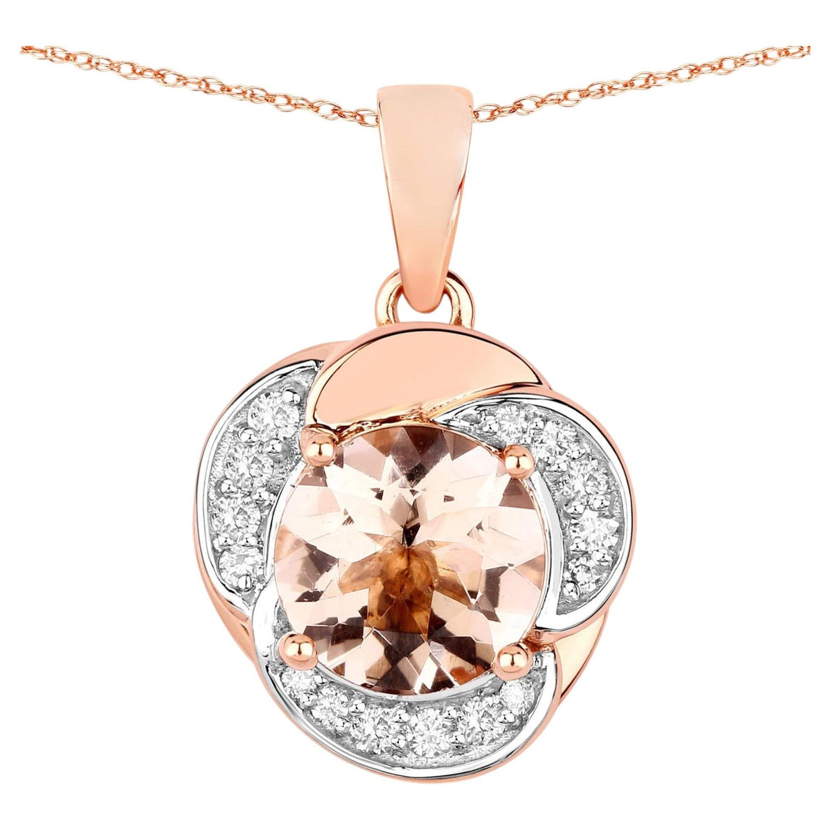Morganite Flower Pendant With Diamonds 1.78 Carats 14K Rose Gold