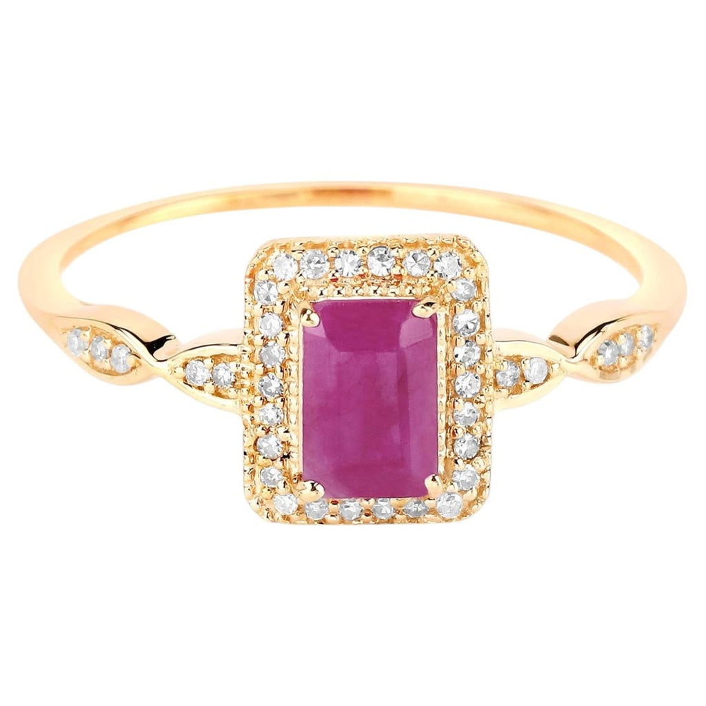 Ruby Ring With Diamonds 0.72 Carats 14K Yellow Gold