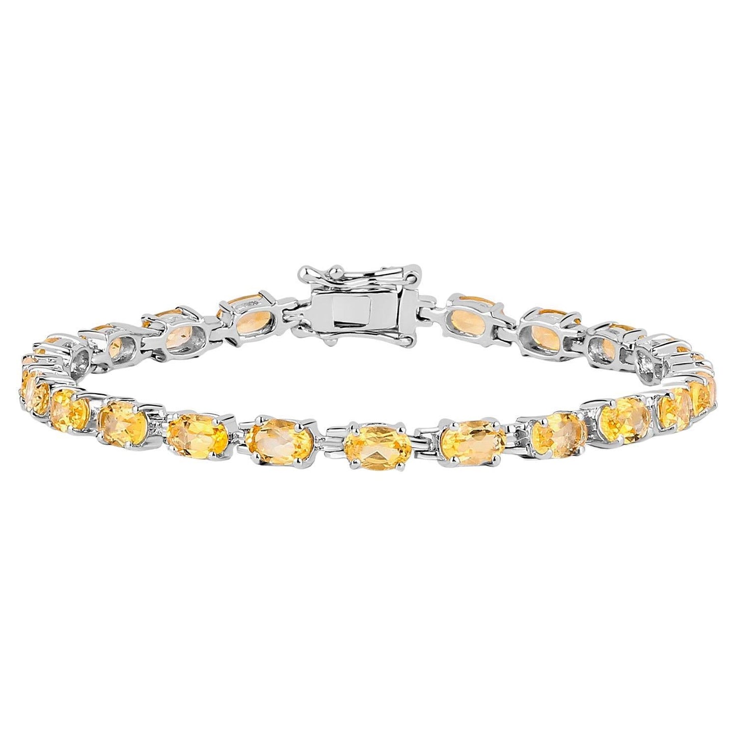 Citrine Tennis Bracelet 9 Carats Oval Cut Rhodium Plated Silver