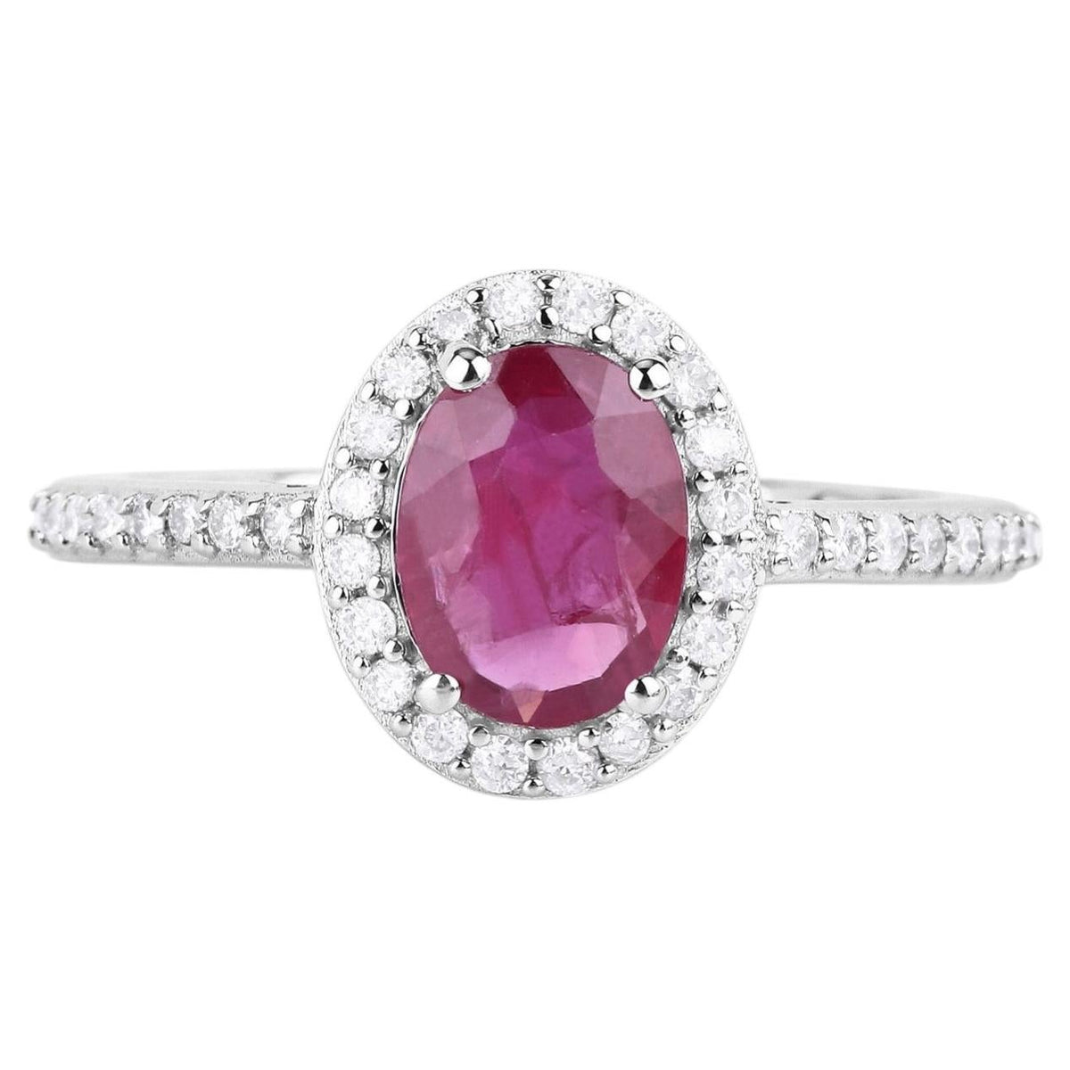 Ruby Ring With Diamonds 1.7 Carats 14K White Gold