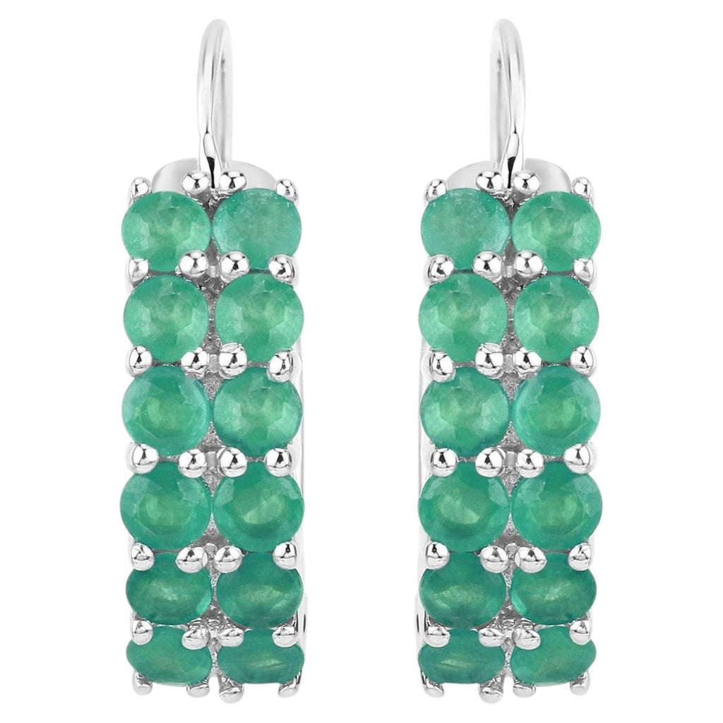Emerald Hoop Earrings 2.38 Carats Sterling Silver