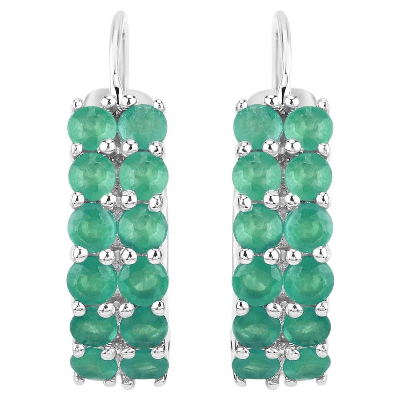Emerald Hoop Earrings 2.38 Carats Sterling Silver