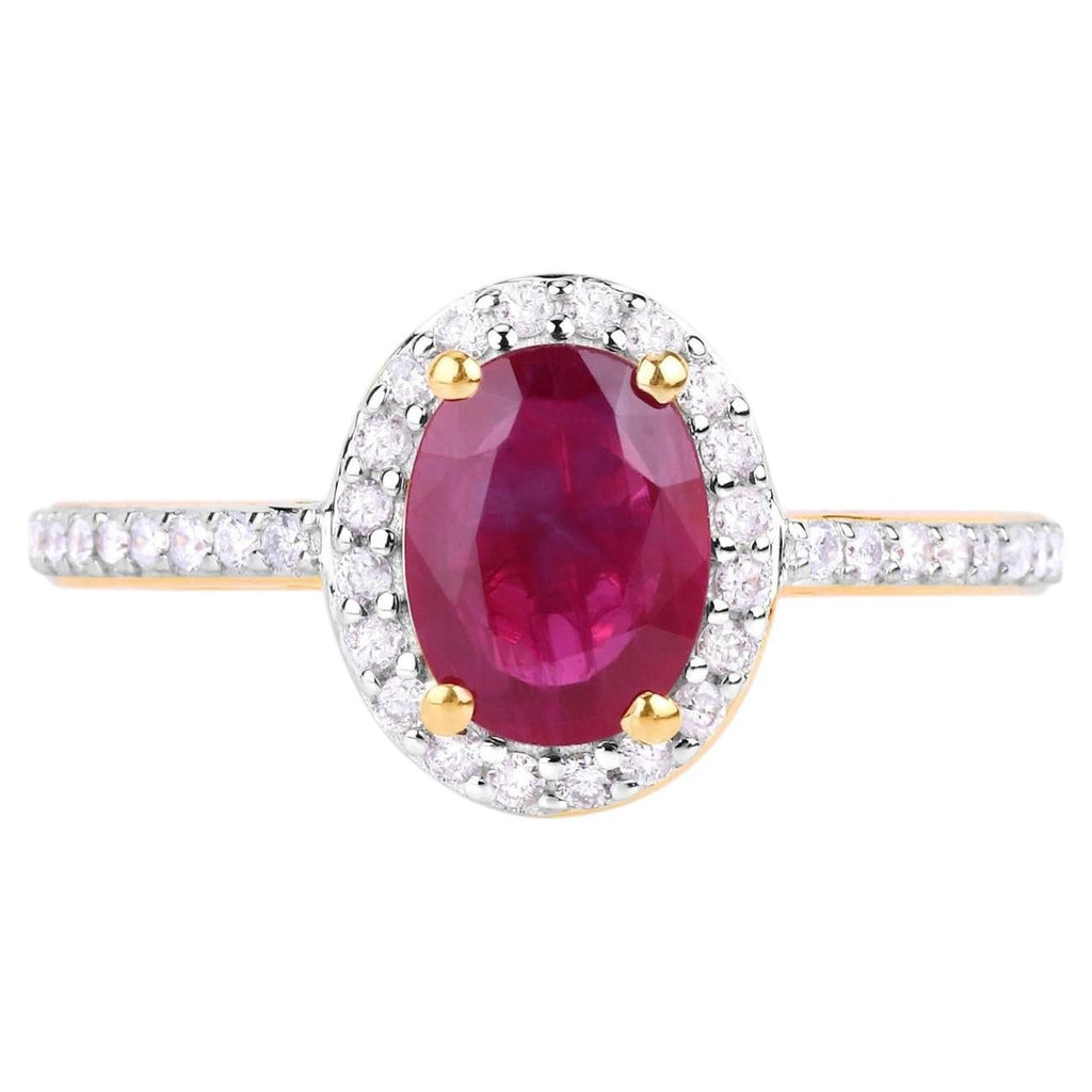 Ruby Ring With Diamonds 1.7 Carats 14K Yellow Gold