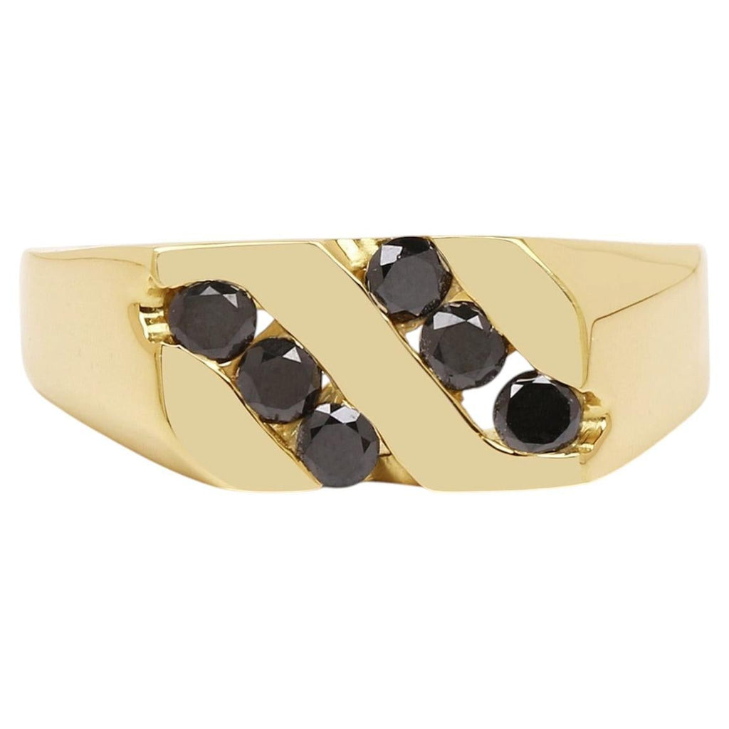 Black Diamond Ring 0.58 Carats Gold Plated Silver