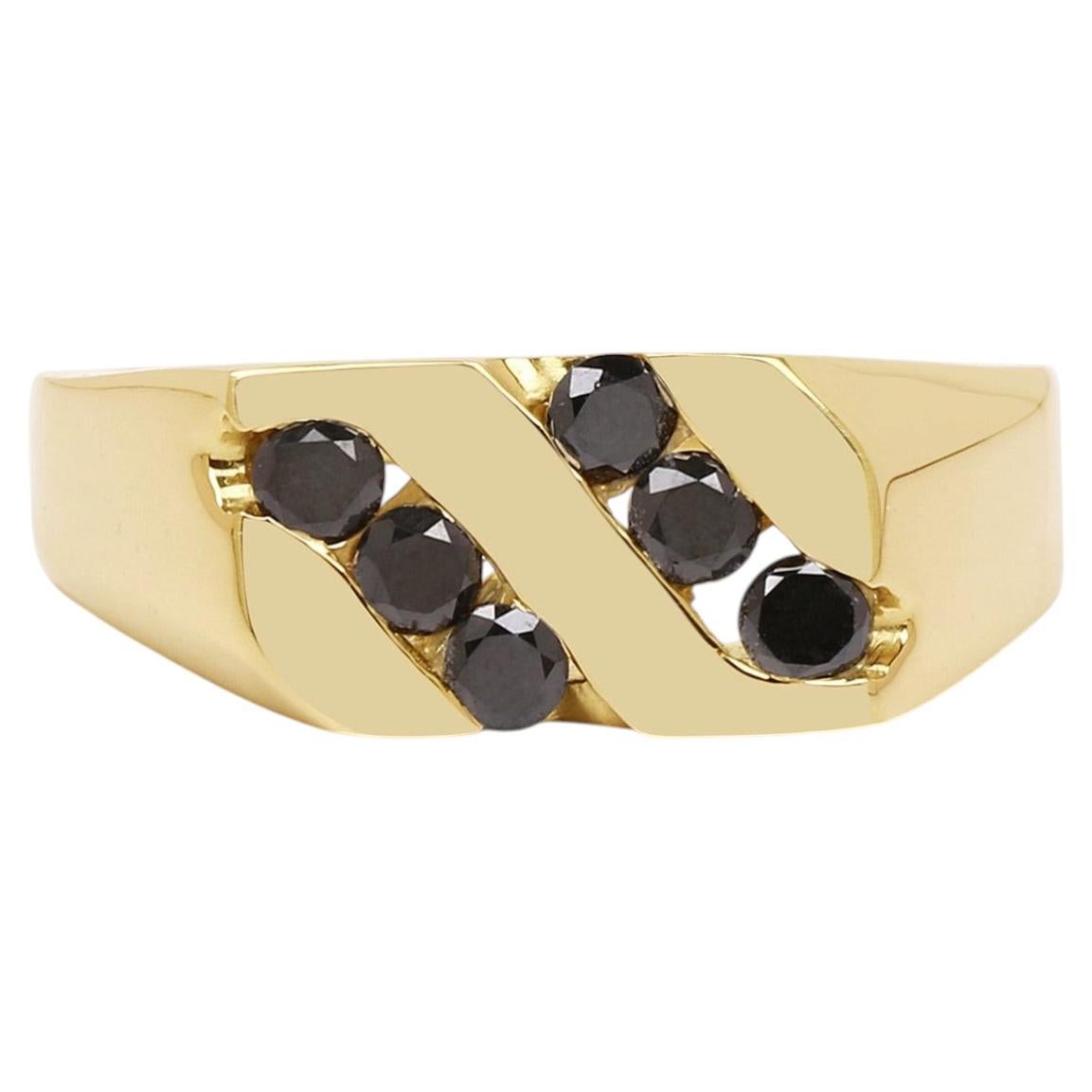 Black Diamond Ring 0.58 Carats Gold Plated Silver