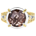 Smoky Quartz Ring With Yellow Diamond 3.26 Carats Sterling Silver