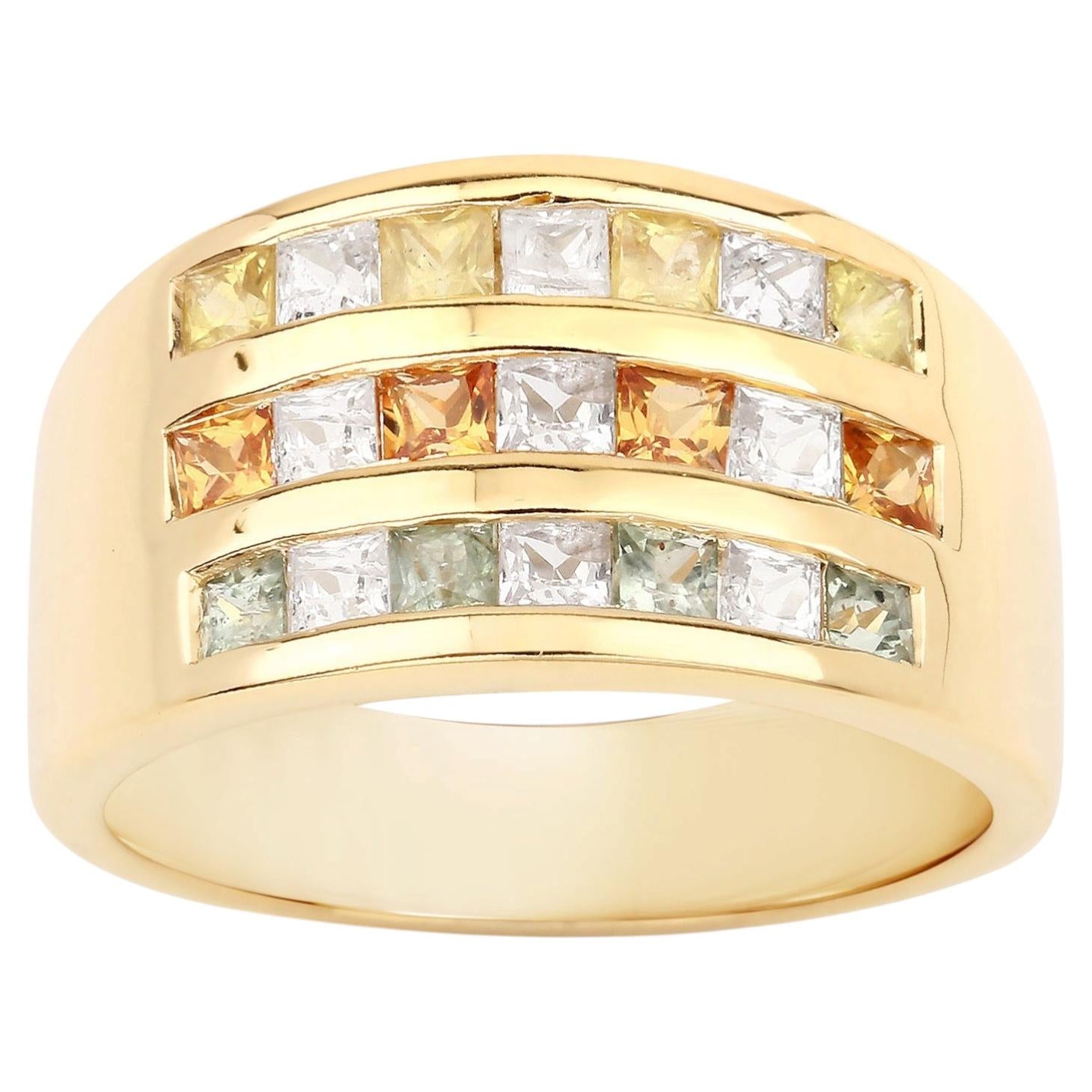 Multicolor Sapphire Ring 1.6 Carats Gold Plated Silver