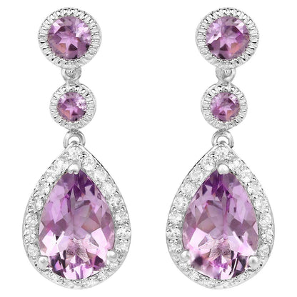 Pink Amethyst Earrings White Topaz Setting 7.14 Carats Total