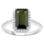 Green Tourmaline Ring With Diamonds 2.3 Carats 14K White Gold