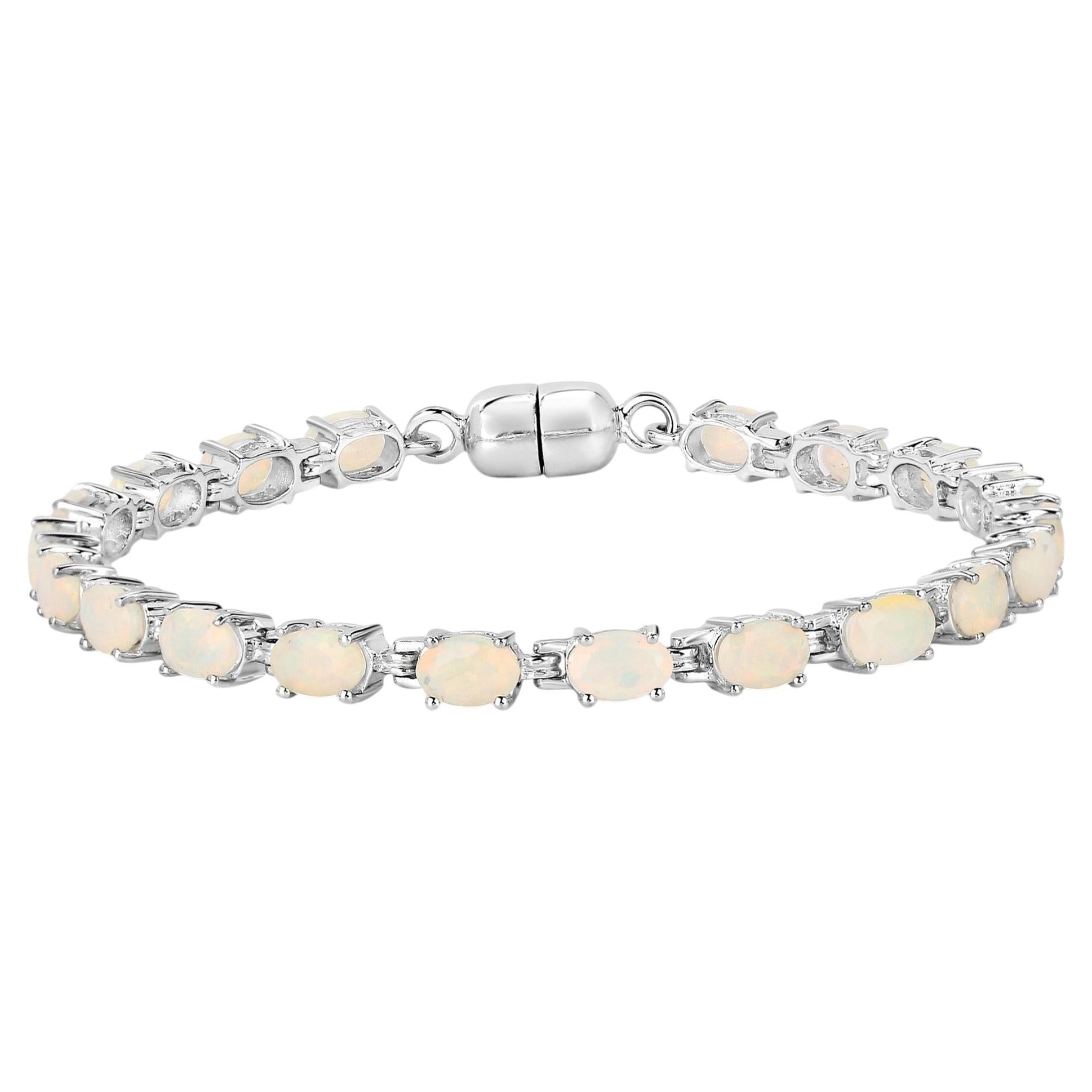 Ethiopian Opal Tennis Bracelet 4.78 Carats Sterling Silver