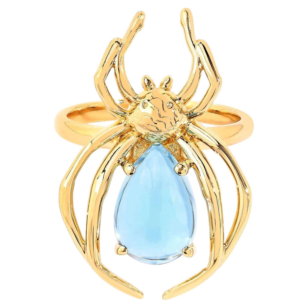 Blue Topaz Spider Ring 4.48 Carats Gold Plated Silver