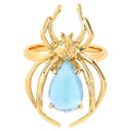 Blue Topaz Spider Ring 4.48 Carats Gold Plated Silver