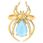 Blue Topaz Spider Ring 4.48 Carats Gold Plated Silver
