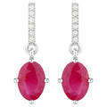 Ruby Dangle Earrings Diamonds 1.74 Carats 10K White Gold