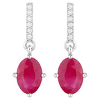 Ruby Dangle Earrings Diamonds 1.74 Carats 10K White Gold