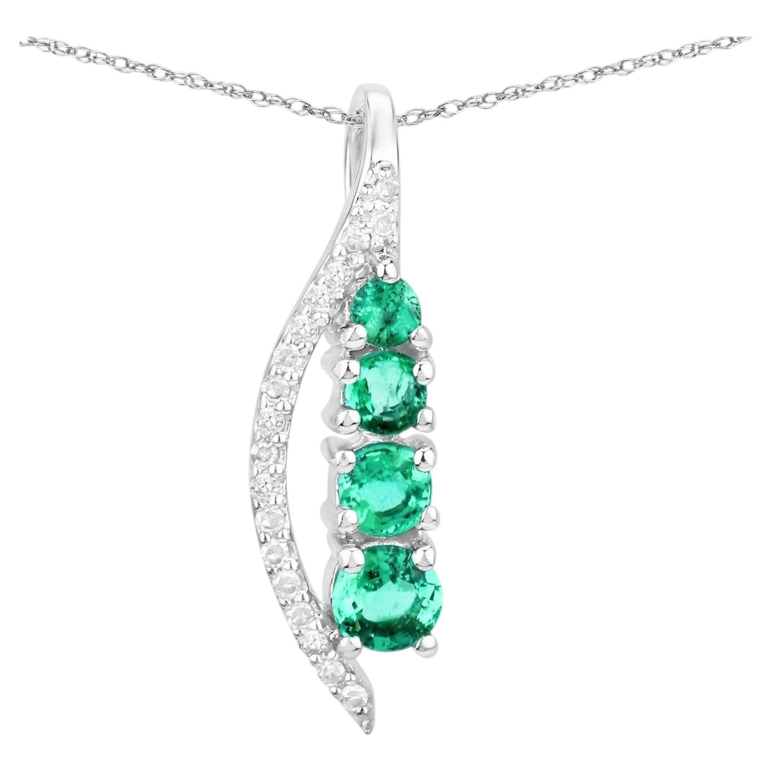 Zambian Emerald Pendant With Diamonds 0.26 Carats 14K White Gold