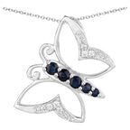 Blue Sapphire Butterfly Necklace With White Zircon 0.5 Carats Sterling Silver