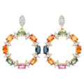 Natural Multicolor Sapphire Earrings White Zircon 4.1 Carats Gold Plated Silver