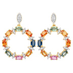 Natural Multicolor Sapphire Earrings White Zircon 4.1 Carats Gold Plated Silver