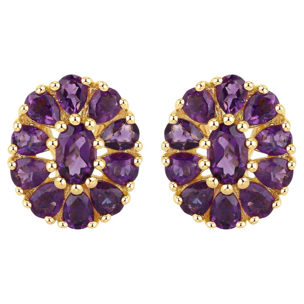 Floral Earrings Amethyst 3.82 Carats 18K Yellow Gold Plated Silver