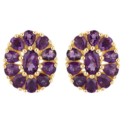Floral Earrings Amethyst 3.82 Carats 18K Yellow Gold Plated Silver