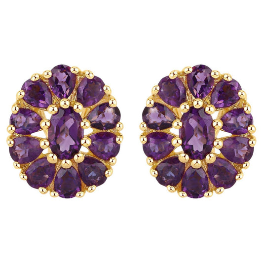 Floral Earrings Amethyst 3.82 Carats 18K Yellow Gold Plated Silver
